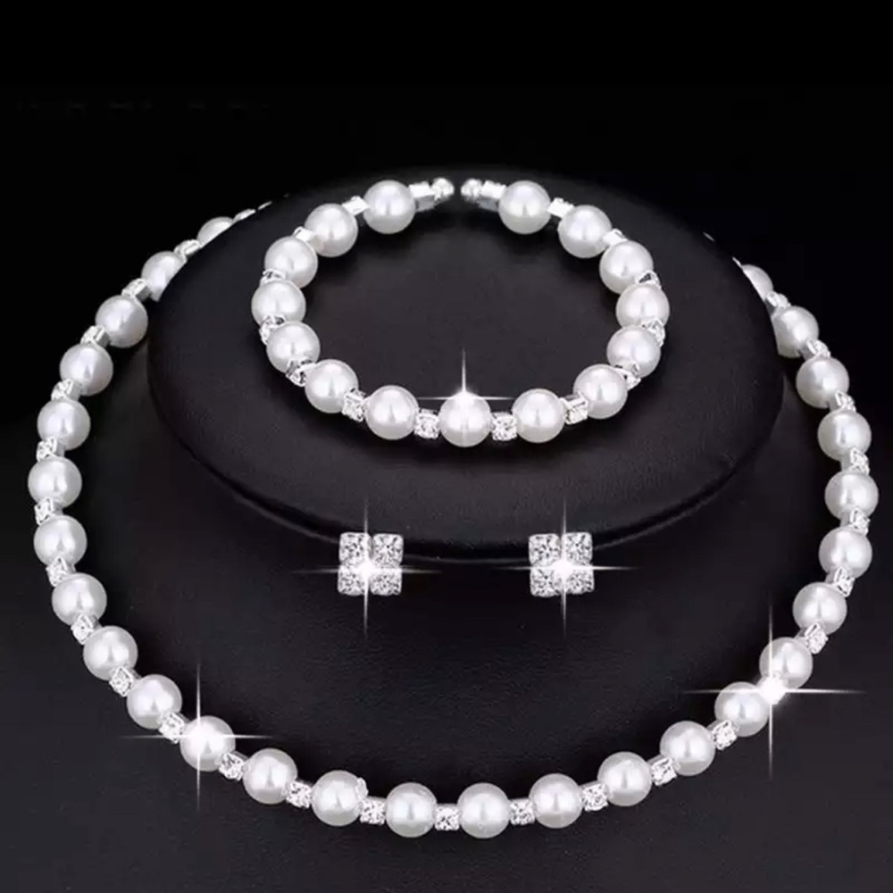 Wedding Bridal Jewelry Set Pearl Party Prom Silver Color